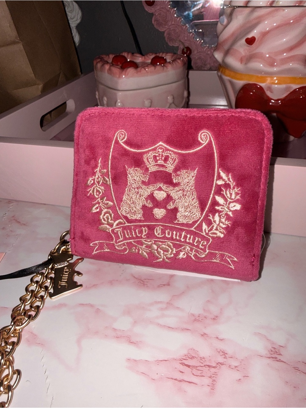 Juicy Couture “New Love Chapter” Pink Velvet Wristlet Wallet